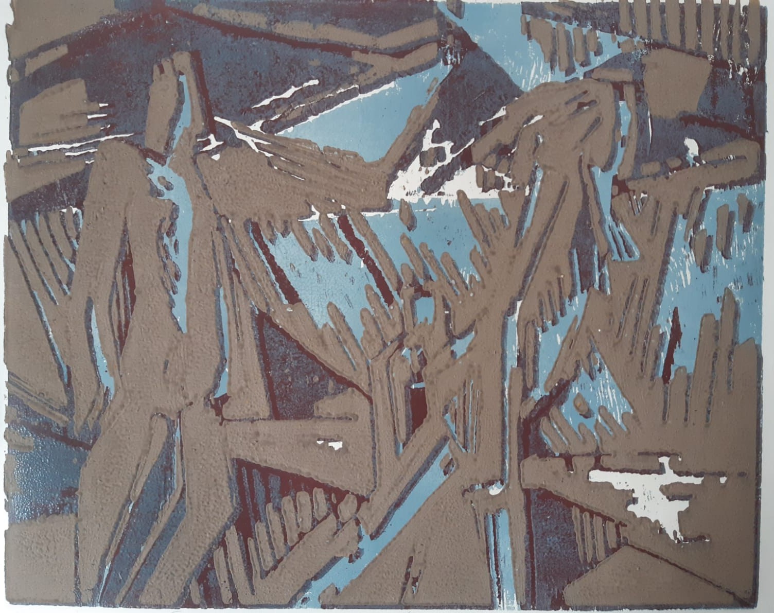 Strandimpression I, 1988, einer von nur 9 Drucken, vierfarbiger Holzschnitt, Druckplatten 41 x 50 cm, Papiermaße 50 x 60 cm, 130 € .jpeg