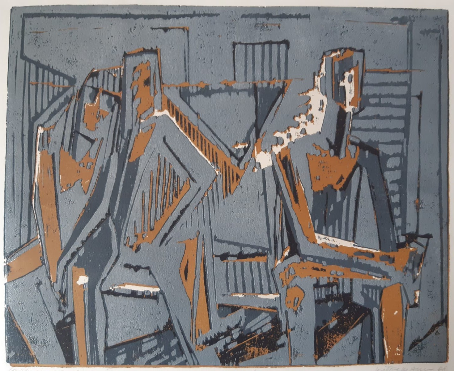 Strandimpression V, 1988, einer von nur 9 Drucken, vierfarbiger Holzschnitt, Druckplatten 41 x 50 cm, Papiermaße 50 x 60 cm, 130 €